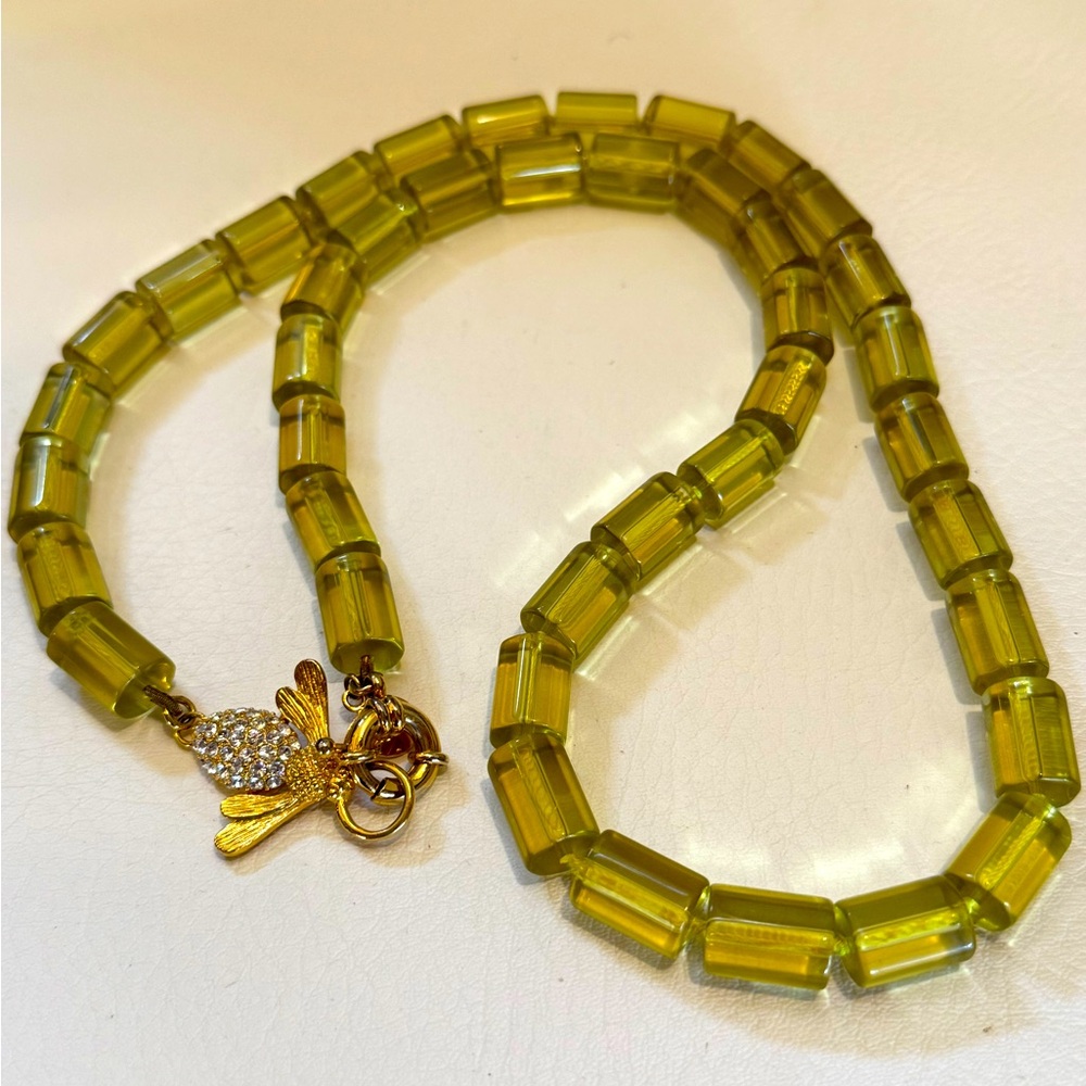 J. Crew Lucite Bee Clasp Necklace Green
